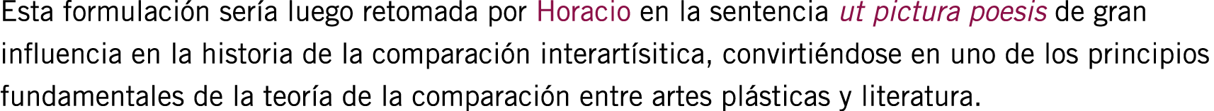Esta formulación sería luego retomada por Horacio en la sentencia ut pictura poesis de gran influencia en la historia...