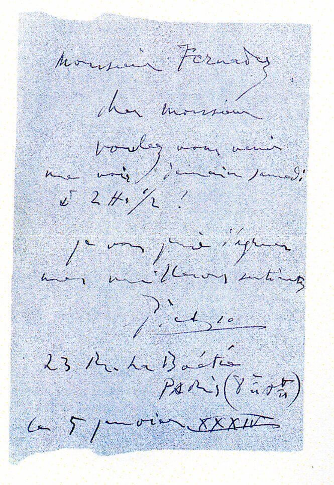 Carta de Pablo Picasso a Luis Fernández
