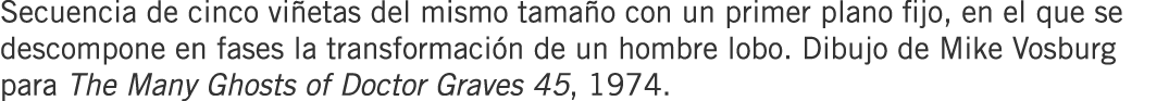 Secuencia de cinco viñetas del mismo tamaño con un primer plano fijo, en el que se descompone en fases la transformac...