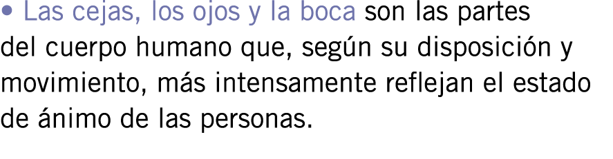 • Las cejas, los ojos y la boca son las partes del cuerpo humano que, según su disposición y movimiento, más intensam...