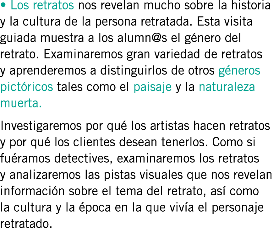 • Los retratos nos revelan mucho sobre la historia y la cultura de la persona retratada. Esta visita guiada muestra a...