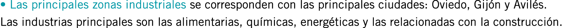 • Las principales zonas industriales se corresponden con las principales ciudades: Oviedo, Gijón y Avilés. Las indust...
