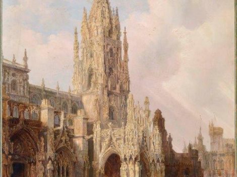 Vista de la Catedral de Oviedo con una procesión de Genaro Pérez Villaamil